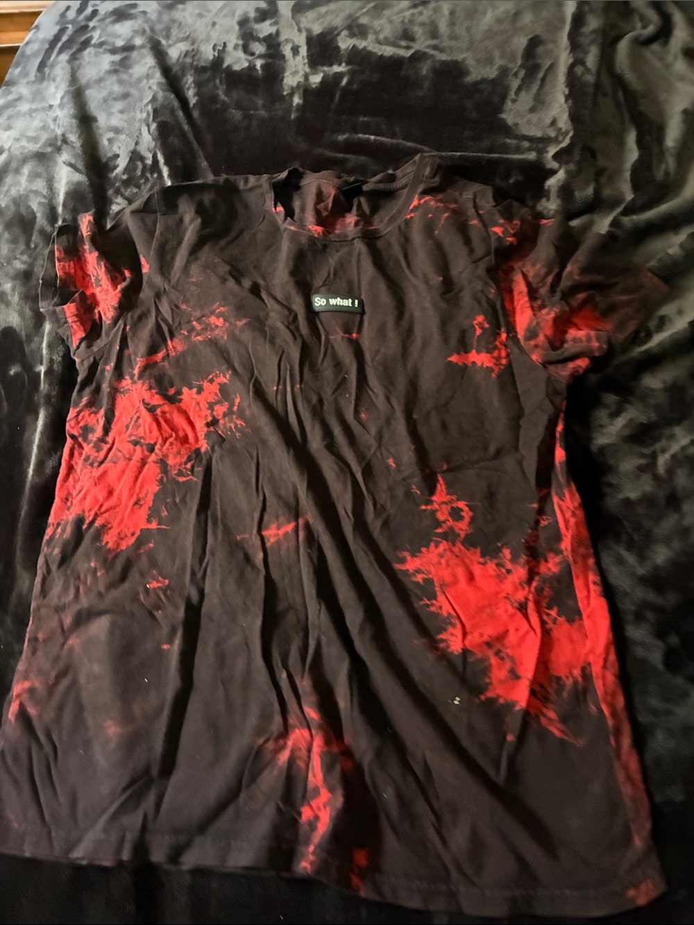 SHEIN Kids Black Tee with Red Tie-Dye Accents